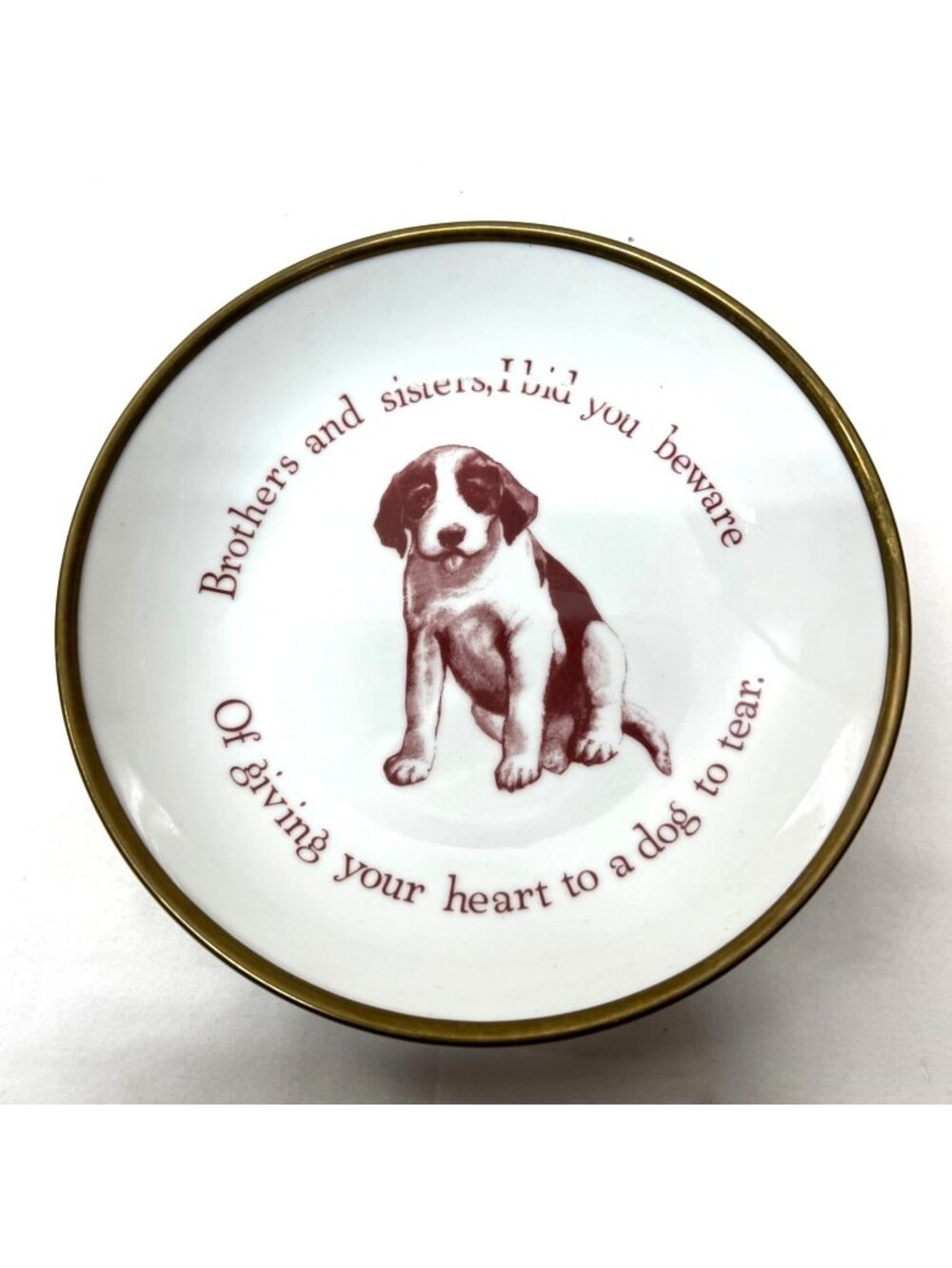 Decorative Horchow Collection Porcelain Dish With Puppy Illustration & Quote